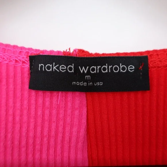 Naked Wardrobe Pink Red Colorblock Ribbed Midi Dress NW-D2400 Womens Size M - Picture 3 of 7
